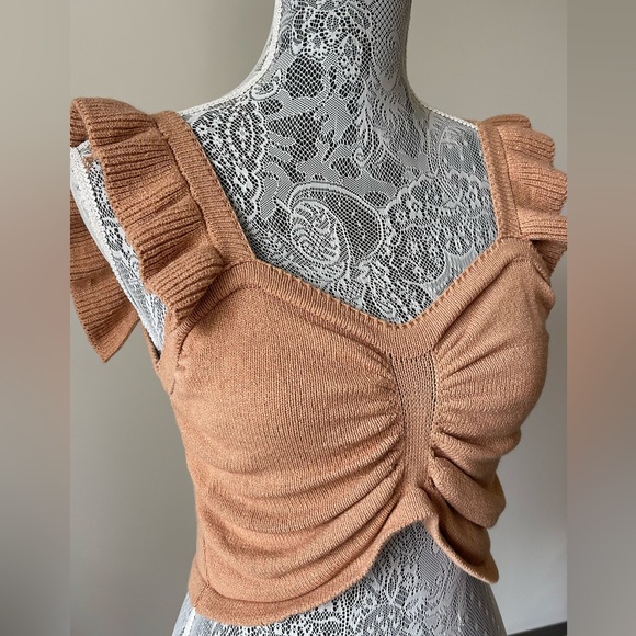 Frill Sleeve Knitted Crop Top - Picture 1 of 7